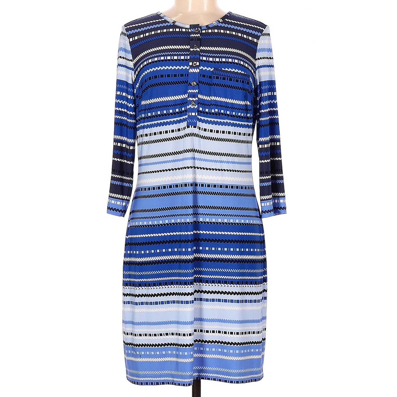 Donna Morgan Casual Dress Size 8 Blue Stripes Long Sleeve Career
